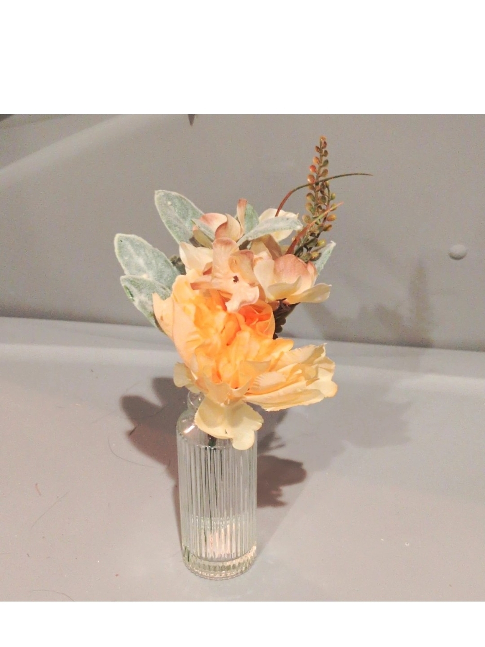 Handmade Peach Floral Arrangement in Glass Vase